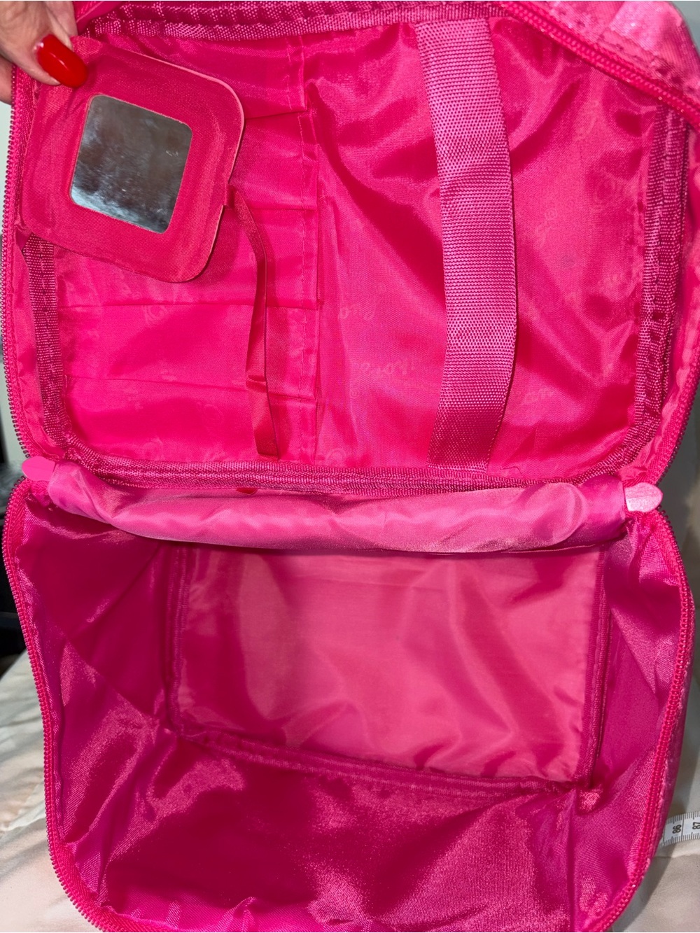Bright Pink Checker Satin Cosmetic Travel Bag - Picture 5 of 7